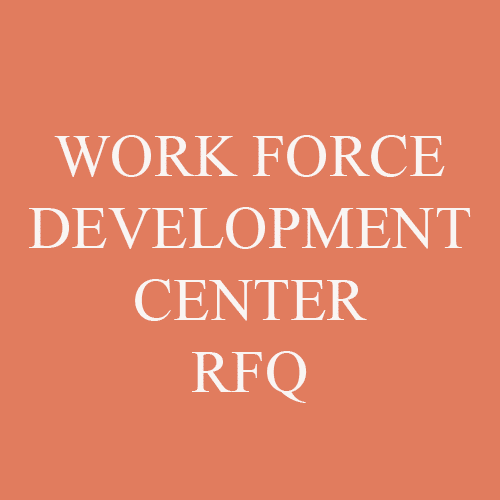 Orange background with 'Workforce Development Center RFQ'.